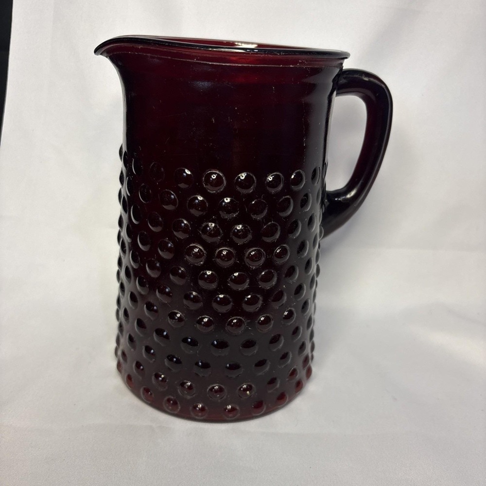 Anchor Hocking Hobnail Pitcher Dark Ruby Red Glass 8" Vintage